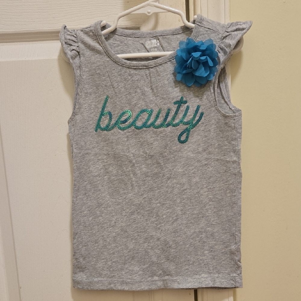 Gray Kids Shirt with Blue Flower by